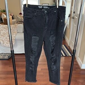 Mossimo Supply Co. Black Ankle Cropped Jeans with Distressed Details